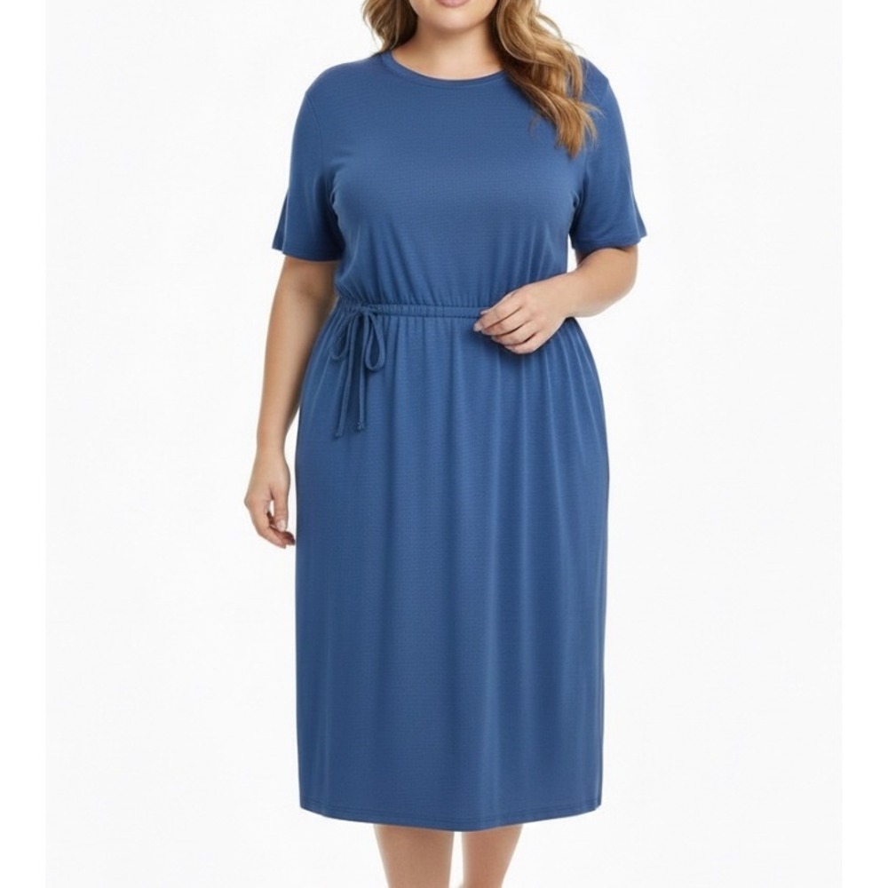 OLD NAVY Dark Blue Knit DRAWSTRING WAIST SHIFT DRESS Linen/Cotton XXL TALL T